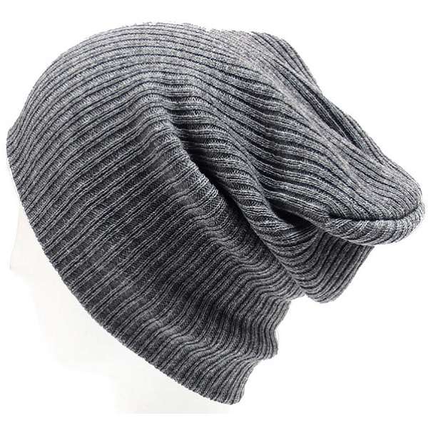 GREY MENS LADIES KNITTED WOOLLY WINTER SLOUCH BEANIE HAT CAP ONE SIZE SKATEBOARD